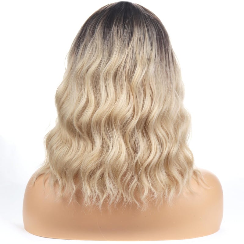 BERON Blonde Ombre Short Wigs Curly Shoulder Length Wig with Bangs Ombre Color Wavy Hair Wigs 35 cm/14 Inch Women's Synthetic Wigs Daily Party Use - Image 5